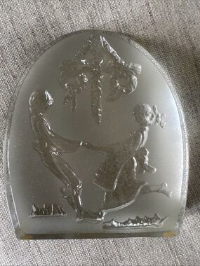 Nybro Sweden Crystal Paperweight Sculpture Boy girl dancing may pole